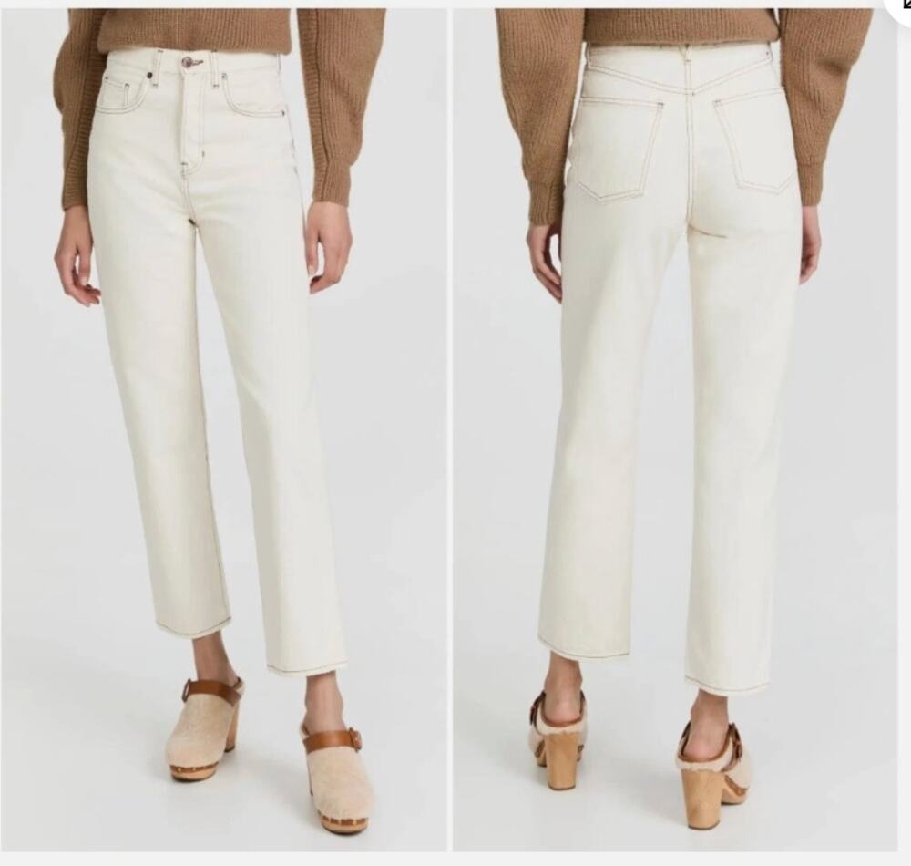 Veronica Beard Blake High-Rise Straight Leg Jeans Ecru Off-White Size 27